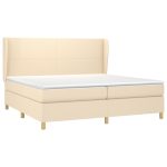 Pat box spring cu saltea, crem, 200×200 cm, textil