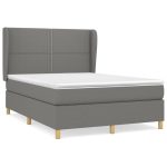 Pat box spring cu saltea, gri închis, 140×190 cm, textil