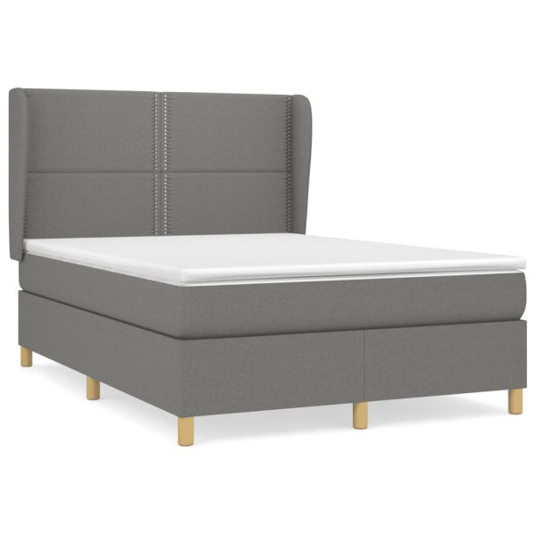 Pat box spring cu saltea, gri închis, 140×200 cm, textil