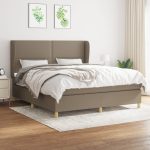 Pat continental cu saltea, gri taupe, 180×200 cm, textil