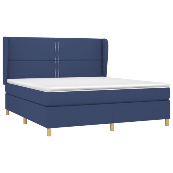 Pat box spring cu saltea, albastru, 180×200 cm, material textil