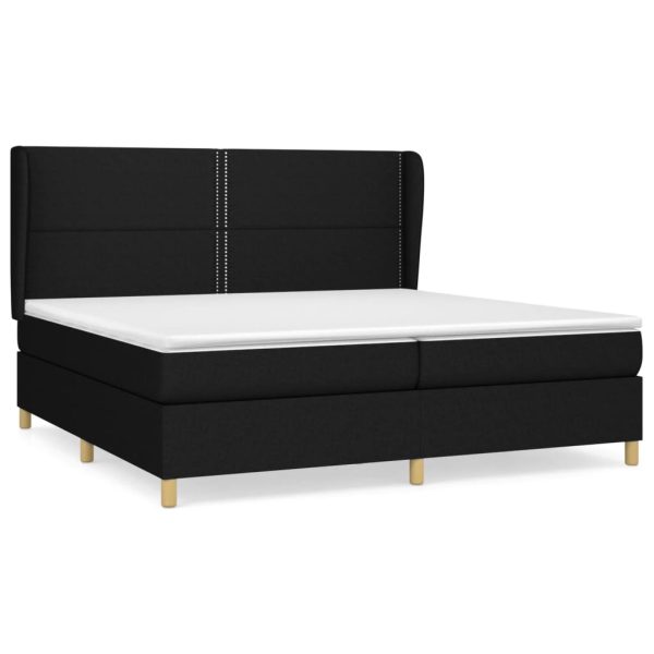 Pat box spring cu saltea, negru, 200×200 cm, textil