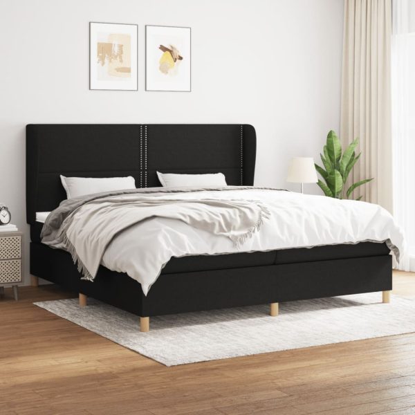 Pat box spring cu saltea, negru, 200×200 cm, textil