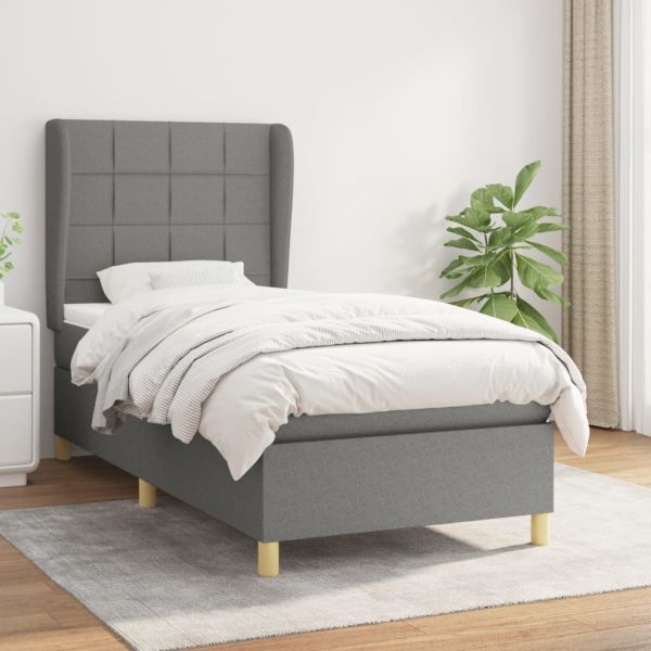 Pat box spring cu saltea, gri închis, 80×200 cm, textil