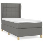 Pat box spring cu saltea, gri închis, 90×190 cm, textil