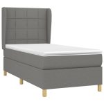 Pat box spring cu saltea, gri închis, 90×190 cm, textil