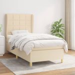 Pat box spring cu saltea, crem, 90×190 cm, textil