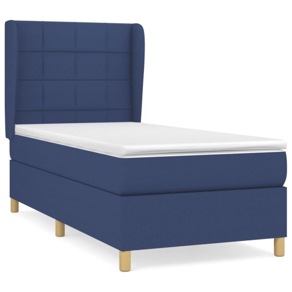 Pat box spring cu saltea, albastru, 90×200 cm, textil