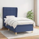 Pat box spring cu saltea, albastru, 90×200 cm, textil