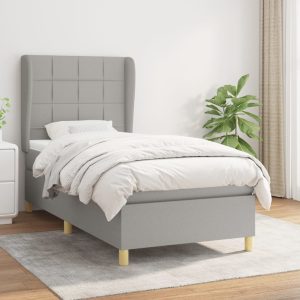 Pat box spring cu saltea, gri deschis, 100×200 cm, textil