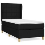 Pat box spring cu saltea, negru, 100×200 cm, textil
