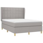 Pat box spring cu saltea, gri deschis, 140×190 cm, textil