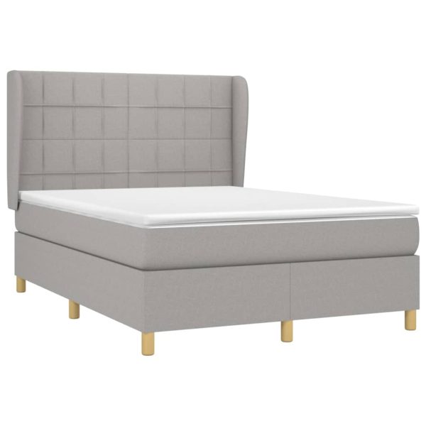 Pat box spring cu saltea, gri deschis, 140×190 cm, textil