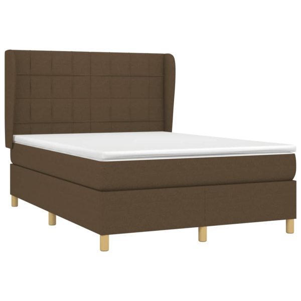 Pat box spring cu saltea, maro închis, 140×200 cm, textil