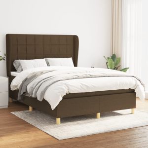 Pat box spring cu saltea, maro închis, 140×200 cm, textil