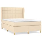Pat box spring cu saltea, crem, 140×200 cm, textil