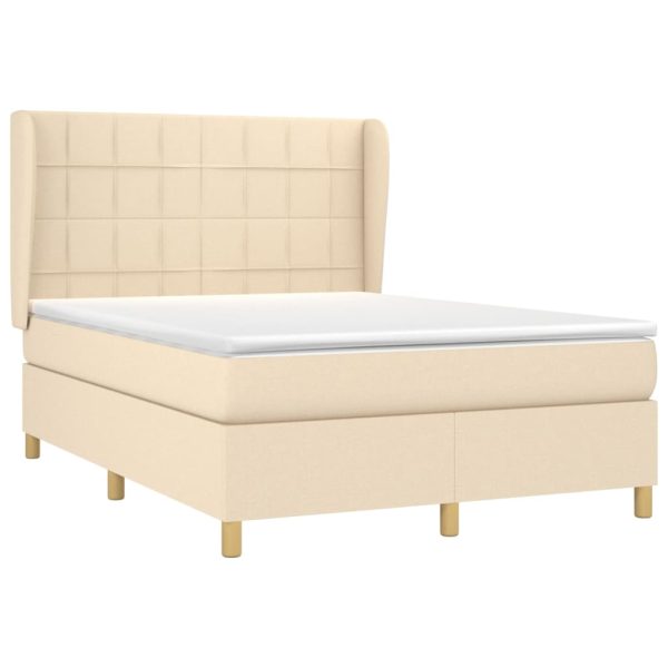Pat box spring cu saltea, crem, 140×200 cm, textil