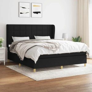 Pat box spring cu saltea, negru, 180×200 cm, catifea
