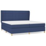 Pat box spring cu saltea, albastru, 200×200 cm, textil