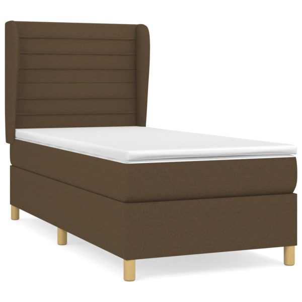 Pat box spring cu saltea, maro închis, 80×200 cm, textil