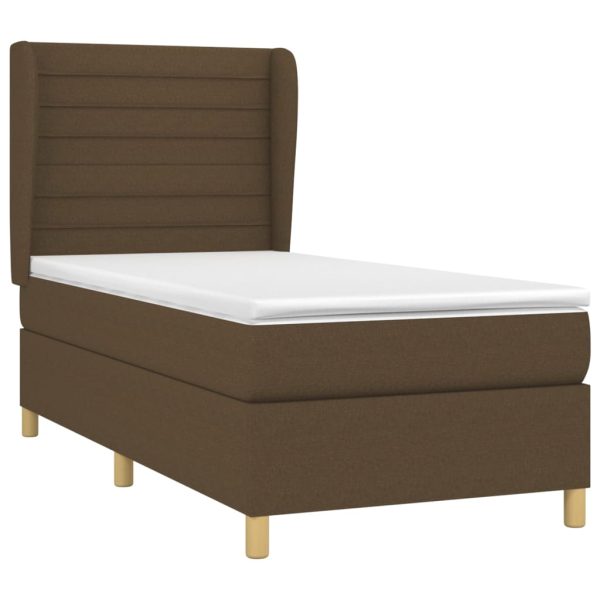 Pat box spring cu saltea, maro închis, 80×200 cm, textil
