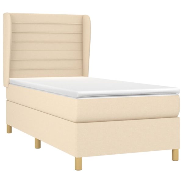 Pat box spring cu saltea, crem, 80×200 cm, textil