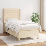 Pat box spring cu saltea, crem, 80×200 cm, textil
