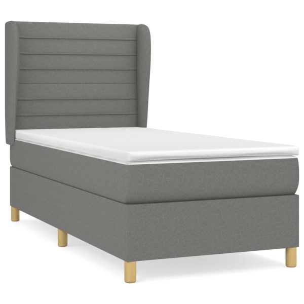 Pat box spring cu saltea, gri închis, 90×200 cm, textil