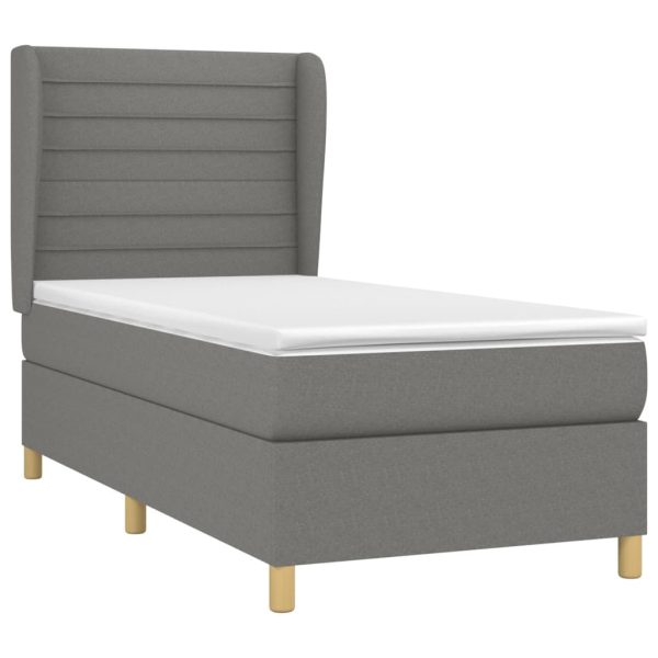 Pat box spring cu saltea, gri închis, 90×200 cm, textil