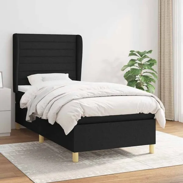 Pat box spring cu saltea, negru, 90×200 cm, textil