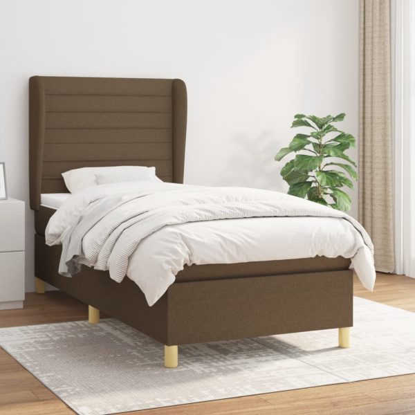 Pat box spring cu saltea, maro închis, 90×200 cm, textil