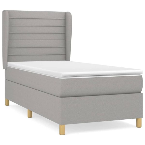 Pat box spring cu saltea, gri deschis, 100×200 cm, textil