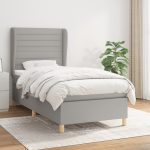 Pat box spring cu saltea, gri deschis, 100×200 cm, textil