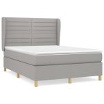 Pat box spring cu saltea, gri deschis, 140×190 cm, textil