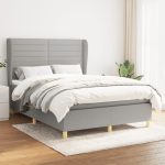 Pat box spring cu saltea, gri deschis, 140×190 cm, textil