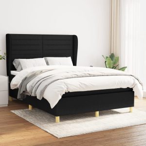 Pat box spring cu saltea, negru, 140×200 cm, textil