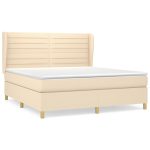 Pat box spring cu saltea, crem, 160×200 cm, material textil