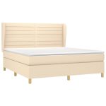 Pat box spring cu saltea, crem, 160×200 cm, material textil