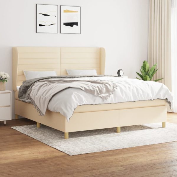 Pat continental cu saltea, crem, 180×200 cm, textil