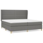 Pat box spring cu saltea, gri închis, 200×200 cm, textil