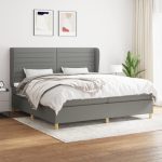 Pat box spring cu saltea, gri închis, 200×200 cm, textil