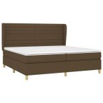 Pat box spring cu saltea, maro închis, 200×200 cm, textil