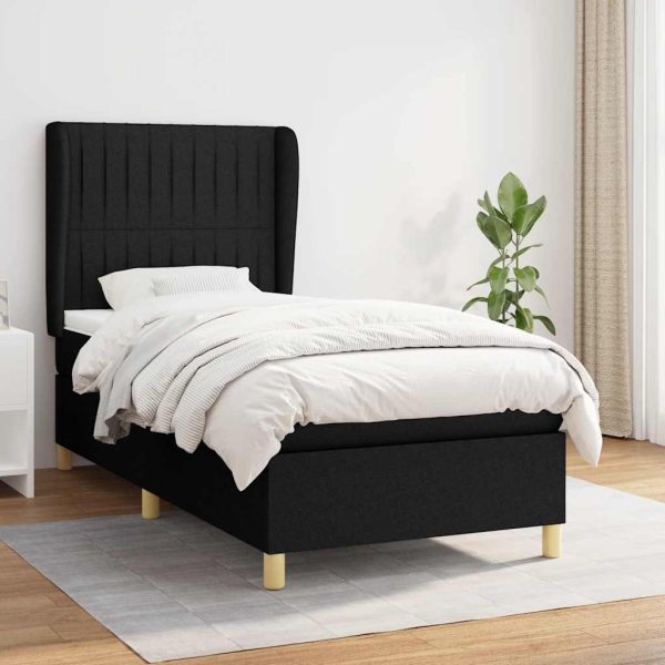 Pat box spring cu saltea, negru, 80×200 cm, textil