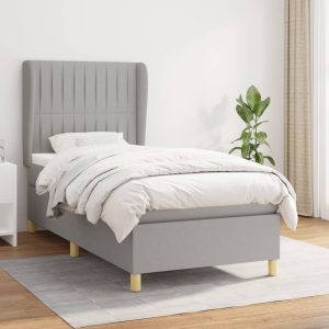 Pat box spring cu saltea, gri deschis, 90×190 cm, textil