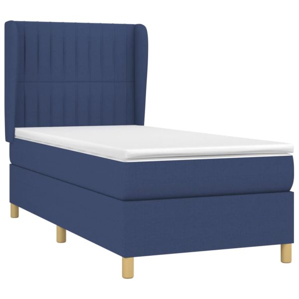 Pat box spring cu saltea, albastru, 90×190 cm, textil