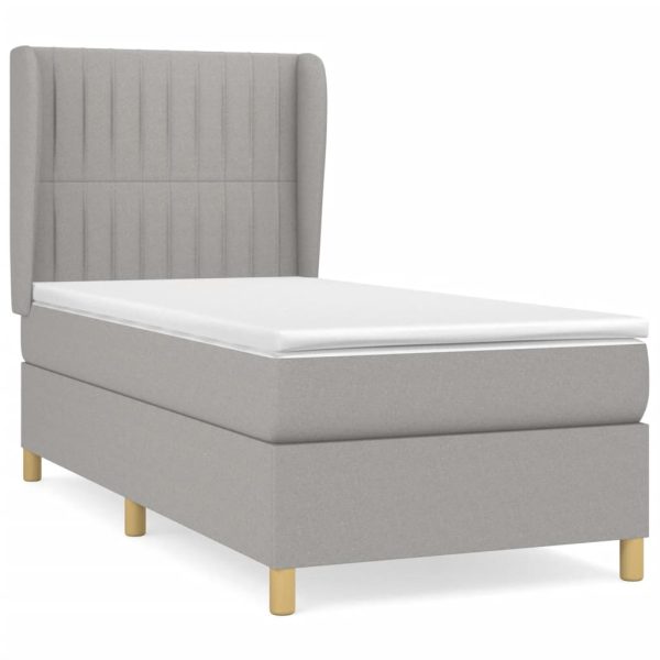 Pat box spring cu saltea, gri deschis, 90×200 cm, textil