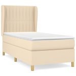 Pat box spring cu saltea, crem, 90×200 cm, textil