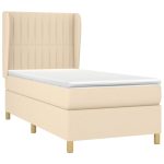 Pat box spring cu saltea, crem, 90×200 cm, textil
