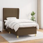 Pat box spring cu saltea, maro închis, 100×200 cm, textil