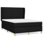 Pat box spring cu saltea, negru, 140×190 cm, textil